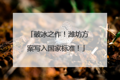 破冰之作！潍坊方案写入国家标准！