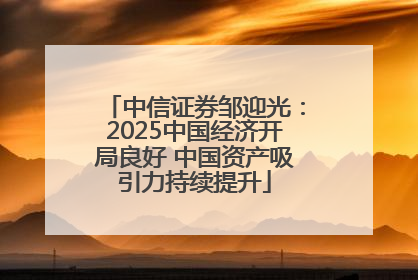 中信证券邹迎光：2025中国经济开局良好 中国资产吸引力持续提升