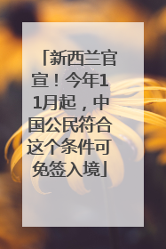 新西兰官宣！今年11月起，中国公民符合这个条件可免签入境
